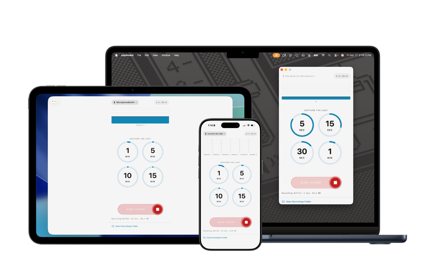 Catchment running on Mac, iPad, and iPhone